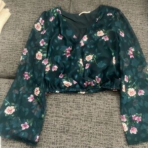 Francesca's Collections Dark Teal Floral Blouse
